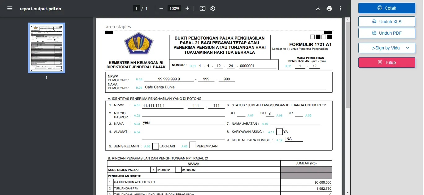 bukti potong pph21 Accurate